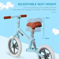 HOMCOM 12" Kids Balance Bike No Pedal Bicycle EVA Tire Adjustable Seat Toddler Training Bike W/ Shock Absorber 2 - 5 Years Gift for Boys Girls Blue - 6