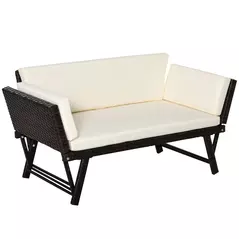Outsunny 2-Seater 2-in-1 Rattan Convertible Sofa Daybed Brown - 1