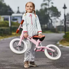 HOMCOM 12" Kids Balance Bike No Pedal Bicycle EVA Tire Adjustable Seat Toddler Training Bike W/ Shock Absorber 2 - 5 Years Gift for Boys Girls Pink - 1
