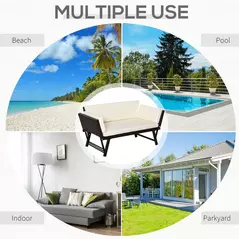 Outsunny 2-Seater 2-in-1 Rattan Convertible Sofa Daybed Brown - 7