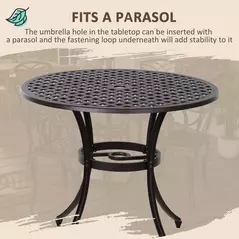 Outsunny 5 Pieces Garden Dining Set for 4, Cast Aluminium Outdoor Dining Set with 4 Armchairs and Round Dining Table with Parasol Hole, Garden Furniture Set, Brown - 5