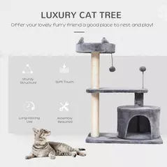 PawHut Cat Tree for Indoor Cats with Scratching Post Climbing Tower Kitty Activity Centre Condo Perch Jumping Platforms Grey 60L x 40W x 81H cm - 4