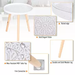 HOMCOM Coffee Table, Carved Floral Round Table with Tray-style Top and Wood Legs, Modern Side Table for Living Room, White - 6