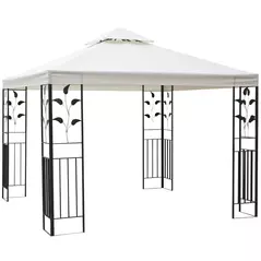 Outsunny 3 x 3m Outdoor Steel Gazebo with 2 Tier Roof, Garden Gazebo Patio Canopy Marquee Shelter with Decorative Steel Frame - Cream - 1