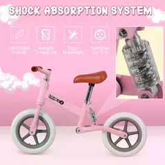 HOMCOM 12" Kids Balance Bike No Pedal Bicycle EVA Tire Adjustable Seat Toddler Training Bike W/ Shock Absorber 2 - 5 Years Gift for Boys Girls Pink - 5