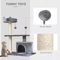 PawHut Cat Tree for Indoor Cats with Scratching Post Climbing Tower Kitty Activity Centre Condo Perch Jumping Platforms Grey 60L x 40W x 81H cm - 6