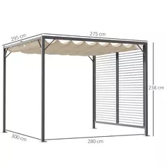 Outsunny 3 x 2.8m Metal Pergola, with Retractable Fabric Roof - Beige - 3