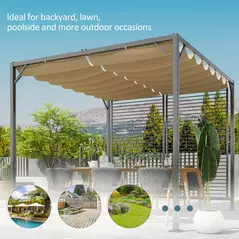 Outsunny 3 x 2.8m Metal Pergola, with Retractable Fabric Roof - Beige - 6