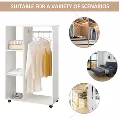 HOMCOM Open Wardrobe on Wheels, Bedroom Wardrobe with Clothes Hanging Rail, 3 Storage Shelves, Mobile Garment Rack for Cloakroom, Hallway, White - 6