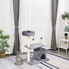 PawHut Cat Tree for Indoor Cats with Scratching Post Climbing Tower Kitty Activity Centre Condo Perch Jumping Platforms Grey 60L x 40W x 81H cm - 2