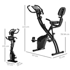 HOMCOM 2-in-1 Folding Exercise Bike with 8-Level Magnetic Resistance, Arm Resistance Band, Pulse Sensor, Black - 3