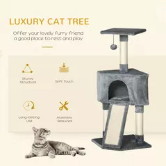 PawHut Corner Cat Tree for Indoor Cats, Kitten Tower with Scratching Post House Ladder Toy - Grey - 6