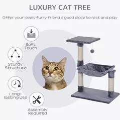 PawHut Cat Scratch Post with Bed Cat Tree for Indoor Cats Sisal Scratching Posts Hammock Kitty Activity Centre Grey - 4