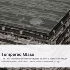 Outsunny Square PE Rattan Garden Table, with Glass Table Top - Grey - 4