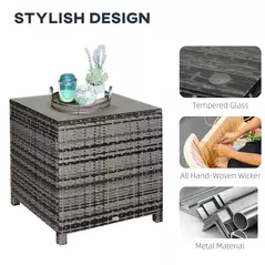 Outsunny Square PE Rattan Garden Table, with Glass Table Top - Grey - 7