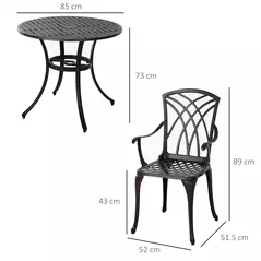 Outsunny 5 Pieces Garden Dining Set for 4, Cast Aluminium Outdoor Dining Set with 4 Armchairs and Round Dining Table with Parasol Hole, Garden Furniture Set, Brown - 3