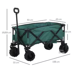 Outsunny 140L Festival Trolley on Wheels, Folding Camping Trolley Cart with Telescopic Handle, Big Wheels for Outdoor Garden Beach Fishing, Green - 3