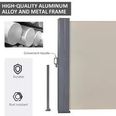 Outsunny 6 x 1.6 M Double Canopy Pull-Out Side Awning Sun Rain Outdoor Protection w/ Steel Frame Retractable Garden Privacy Home Commercial Beige - 6