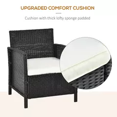 Outsunny 2-Seater PE Rattan Side Table & Armchair Bistro Set Jack and Jill Seat w/ Pillows Black - 6