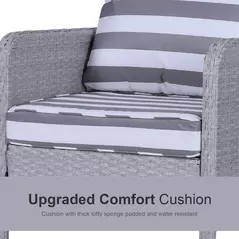 Outsunny 5 Pieces PE Rattan Garden Furniture Set with 10cm Thick Padded Cushions, Wicker Weave Outdoor Seating Chairs with 2 Armchairs, 2 Stools, Glass Top Table, Grey and White - 5