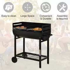 Outsunny Steel 2-Grill Charcoal BBQ w/ Wheels Black - 5
