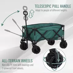 Outsunny 140L Festival Trolley on Wheels, Folding Camping Trolley Cart with Telescopic Handle, Big Wheels for Outdoor Garden Beach Fishing, Green - 7