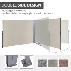 Outsunny 6 x 1.6 M Double Canopy Pull-Out Side Awning Sun Rain Outdoor Protection w/ Steel Frame Retractable Garden Privacy Home Commercial Beige - 5