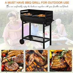 Outsunny Steel 2-Grill Charcoal BBQ w/ Wheels Black - 4
