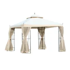 Outsunny 3(M)x3(M) Garden Gazebo Double Top Outdoor Canopy Patio Event Party Wedding Tent Backyard Sun Shade with Netting - Cream White - 1