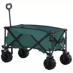Outsunny 140L Festival Trolley on Wheels, Folding Camping Trolley Cart with Telescopic Handle, Big Wheels for Outdoor Garden Beach Fishing, Green - 1
