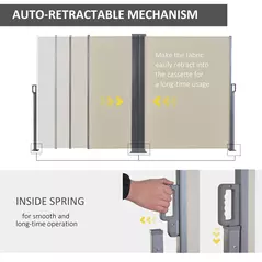 Outsunny 6 x 1.6 M Double Canopy Pull-Out Side Awning Sun Rain Outdoor Protection w/ Steel Frame Retractable Garden Privacy Home Commercial Beige - 4