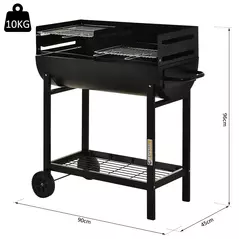 Outsunny Steel 2-Grill Charcoal BBQ w/ Wheels Black - 3
