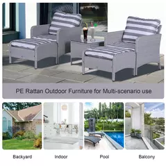 Outsunny 5 Pieces PE Rattan Garden Furniture Set with 10cm Thick Padded Cushions, Wicker Weave Outdoor Seating Chairs with 2 Armchairs, 2 Stools, Glass Top Table, Grey and White - 7
