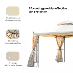 Outsunny 3(M)x3(M) Garden Gazebo Double Top Outdoor Canopy Patio Event Party Wedding Tent Backyard Sun Shade with Netting - Cream White - 6