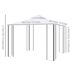 Outsunny 3(M)x3(M) Garden Gazebo Double Top Outdoor Canopy Patio Event Party Wedding Tent Backyard Sun Shade with Netting - Cream White - 3