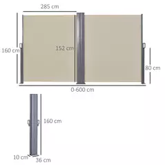 Outsunny 6 x 1.6 M Double Canopy Pull-Out Side Awning Sun Rain Outdoor Protection w/ Steel Frame Retractable Garden Privacy Home Commercial Beige - 3