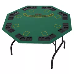 HOMCOM 8 Player Folding Games Poker Table with Chip Cup Holder Steel Base Felt Top Octagon Blackjack Green - 1