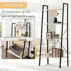 HOMCOM Ladder Shelf, Bookshelf, 4-Tier Industrial Storage Rack for Living Room, Bedroom, Kitchen, Oak and Black - 5