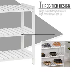 HOMCOM 3-Tier Shoe Rack Wood Frame Slatted Shelves Spacious Open Hygienic Storage Home Hallway Furniture Family Guests 70L x 26W x 57.5H cm - White - 5