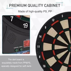 HOMCOM Electronic Hanging Dartboard LED Digital Score Set 27 Games and 202 Variations with 12 Soft Tip Darts - 7