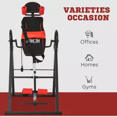 HOMCOM Gravity Inversion Table with Safety Belt Adjustable Hand Stand for Muscle Pain Relief, Red - 6