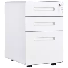 Vinsetto Lockable File Cabinet with 3 Drawers, Vertical Office Drawer for A4, Letter, Legal Size, Anti-tilt Design, Pre-Assembled Body, White - 1