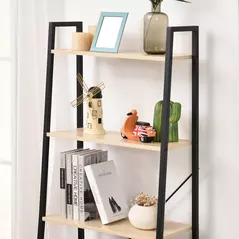 HOMCOM Ladder Shelf, Bookshelf, 4-Tier Industrial Storage Rack for Living Room, Bedroom, Kitchen, Oak and Black - 7
