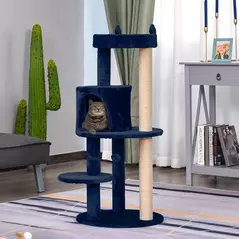 PawHut 104 cm Cat Tree, Cat Condo Tree Tower, Cat Activity Centre with Scratching Posts, Plush Perches, Hanging Ball - Blue - 2