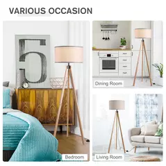 HOMCOM Floor Lamp with Elegant Wood Tripod, Free Standing E27 Bulb Lamp Versatile Use For Home Office - Beige - 5