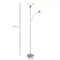 HOMCOM LED Floor Lamp for Living Room, 180cm Tall Standing Lamp, Mother and Child Uplighter with Adjustable Gooseneck, Silver Tone - 3