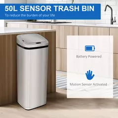 HOMCOM 50L Infrared Touchless Automatic Motion Sensor Dustbin Stainless Steel Trash Can Home Office - 4