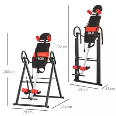 HOMCOM Gravity Inversion Table with Safety Belt Adjustable Hand Stand for Muscle Pain Relief, Red - 3