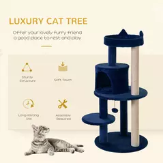 PawHut 104 cm Cat Tree, Cat Condo Tree Tower, Cat Activity Centre with Scratching Posts, Plush Perches, Hanging Ball - Blue - 4