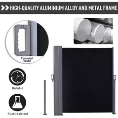 Outsunny 600 x 180 cm (HxL) Retractable Awning Double Canopy Side Privacy Protection Sun Shade Side Blind w/ Steel Frame Versatile Use In Garden Patio - Black - 6